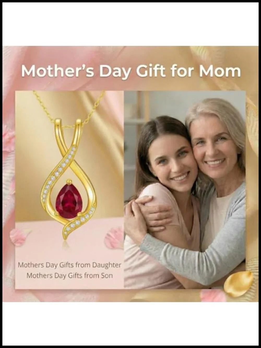 14K Gold Infinity Pendant Necklace with Ruby Birthstone Diamond Accents